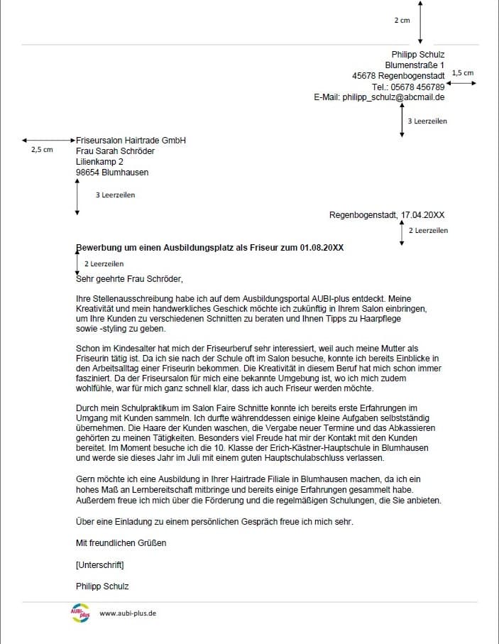 Word-Vorlage für das Bewerbungsschreiben als Friseur / Friseurin