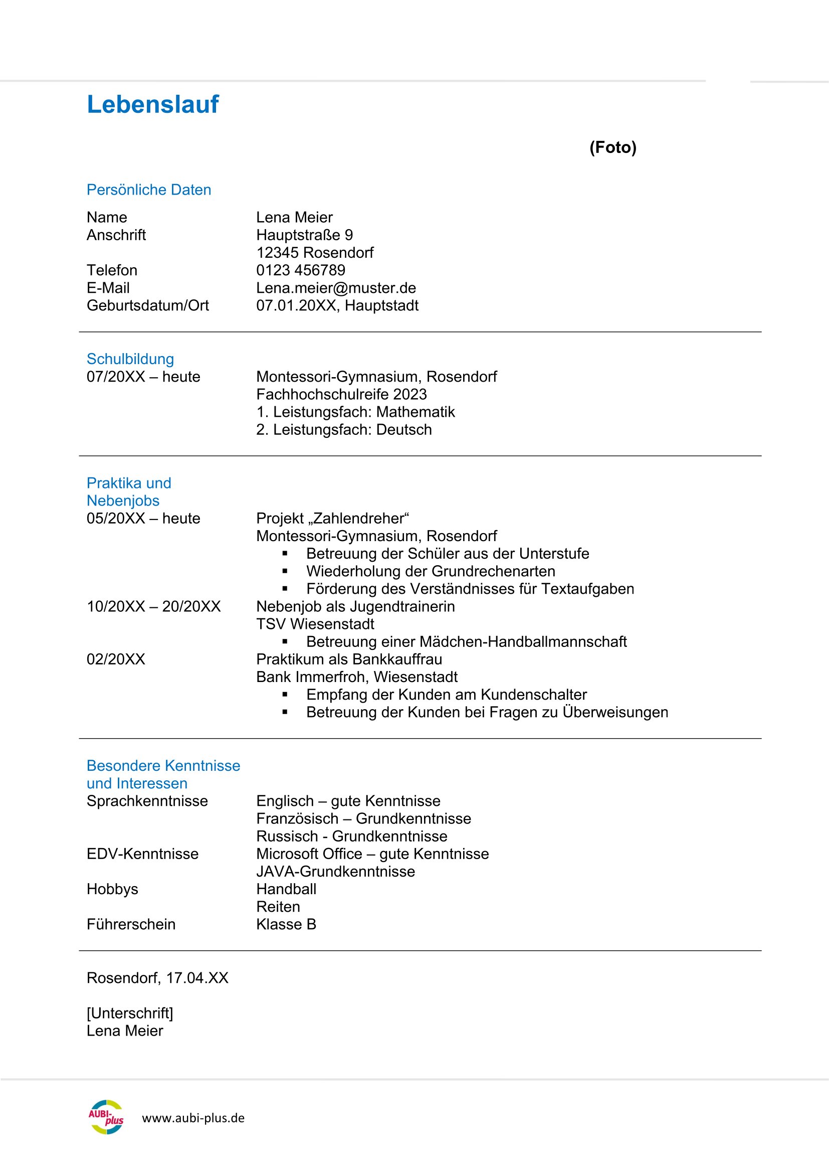 Vorlage Bankkauffrau