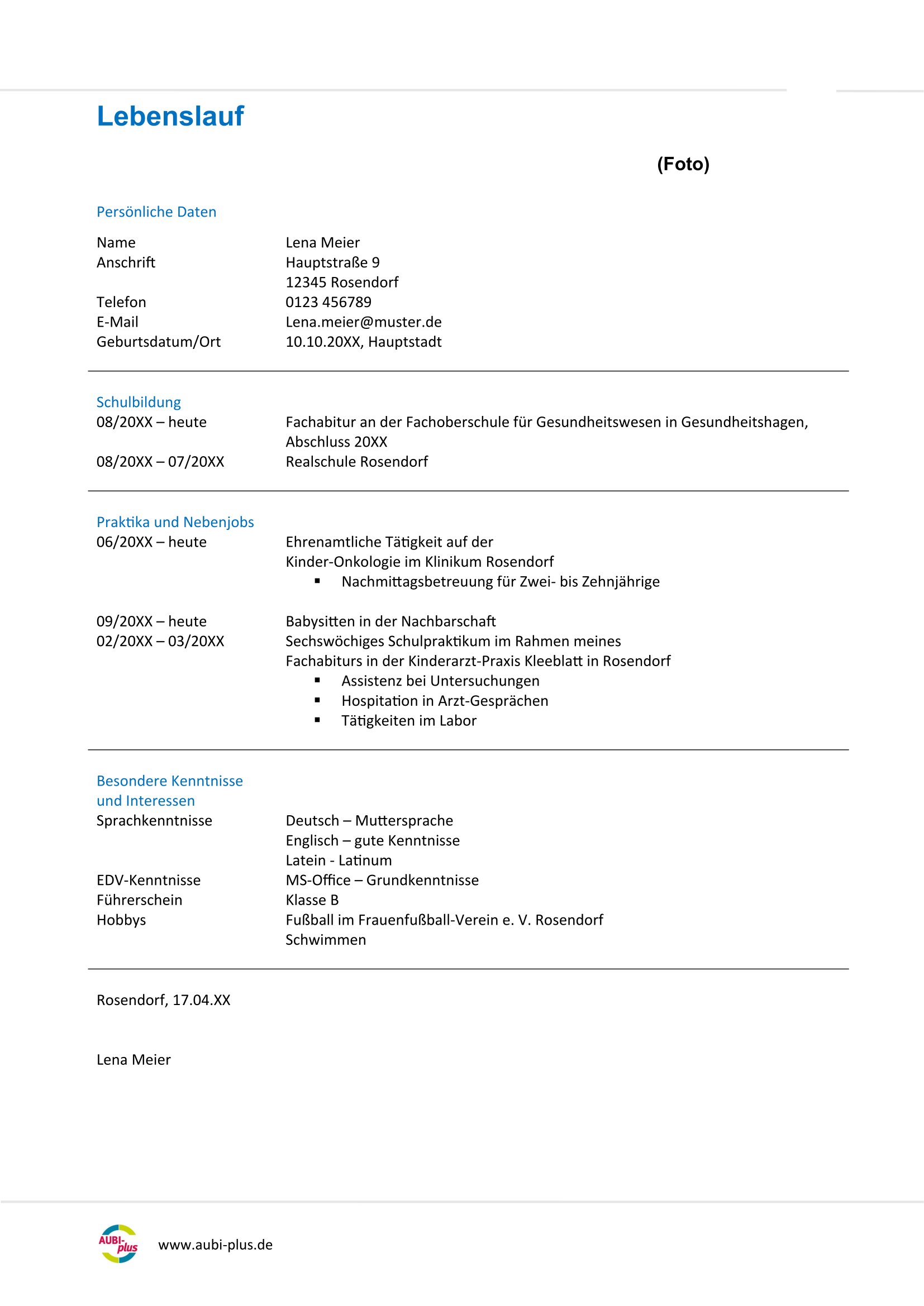 Vorlage Medizinische Fachangestellte